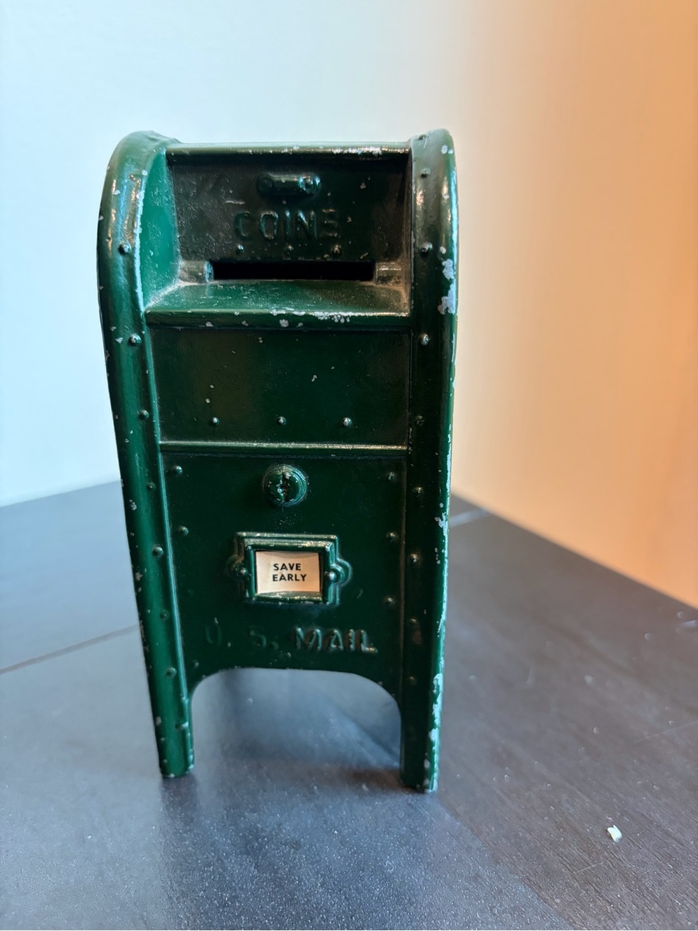 Vintage Green Cast Iron U.S. Mailbox Coin Bank